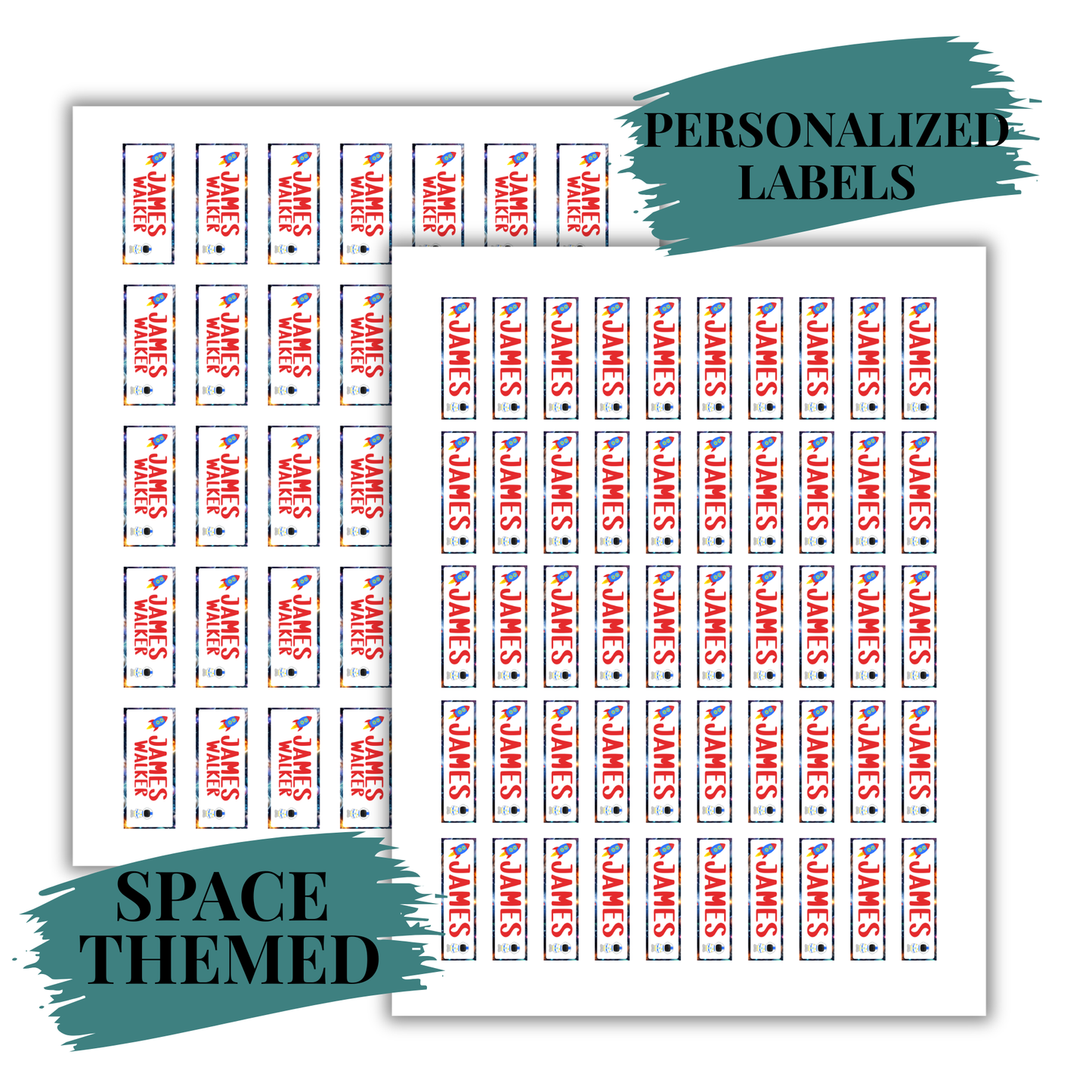 Space Theme School Labels Waterproof