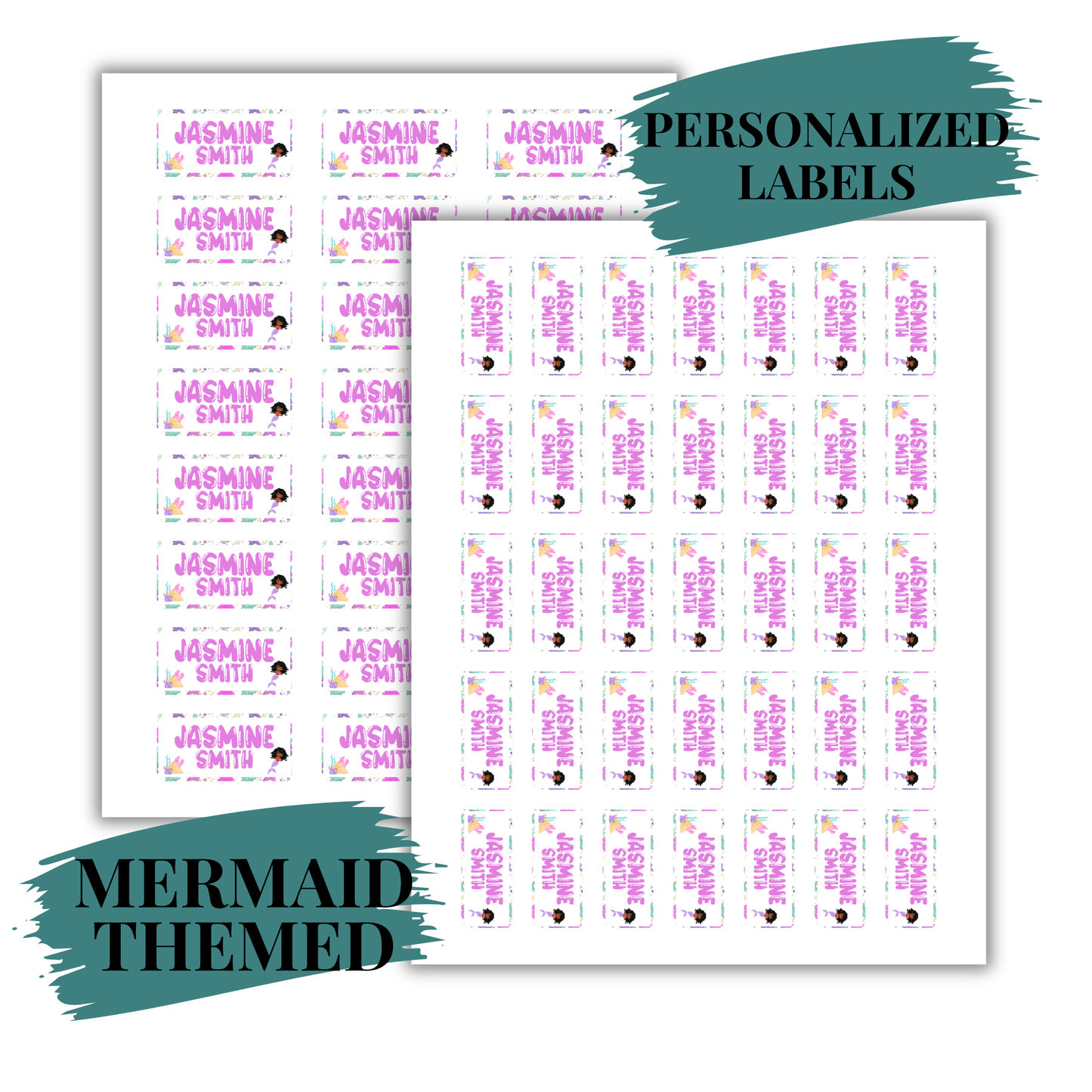 Mermaid Theme School Labels Waterproof