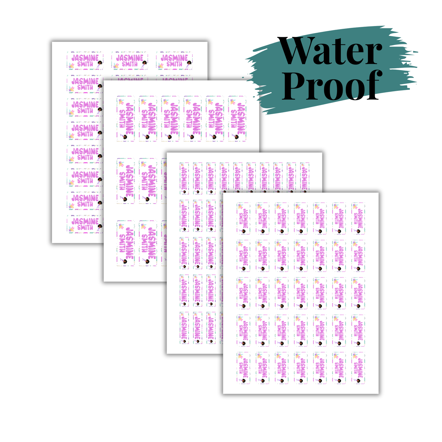 Mermaid Theme School Labels Waterproof