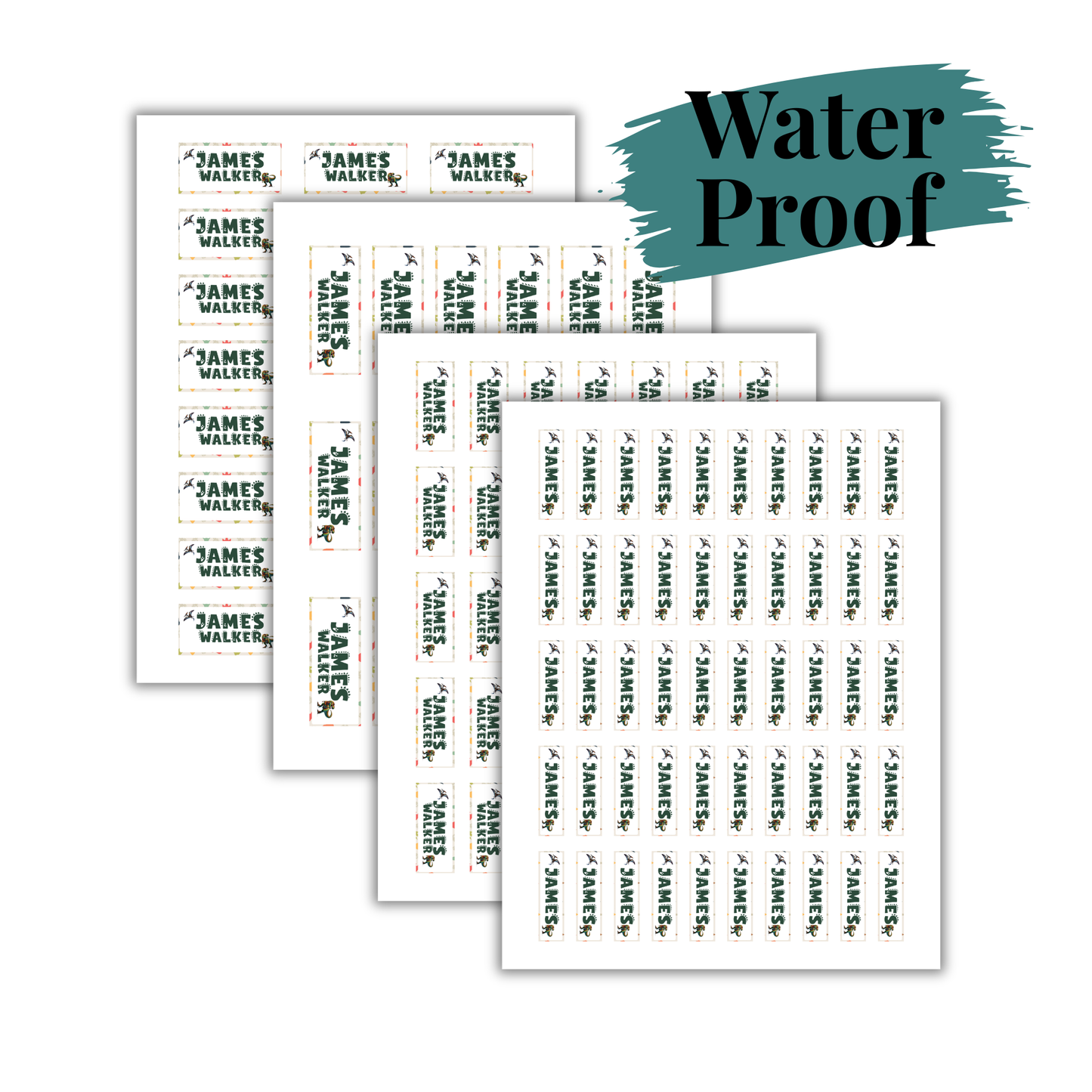 Dino Theme School Labels Waterproof
