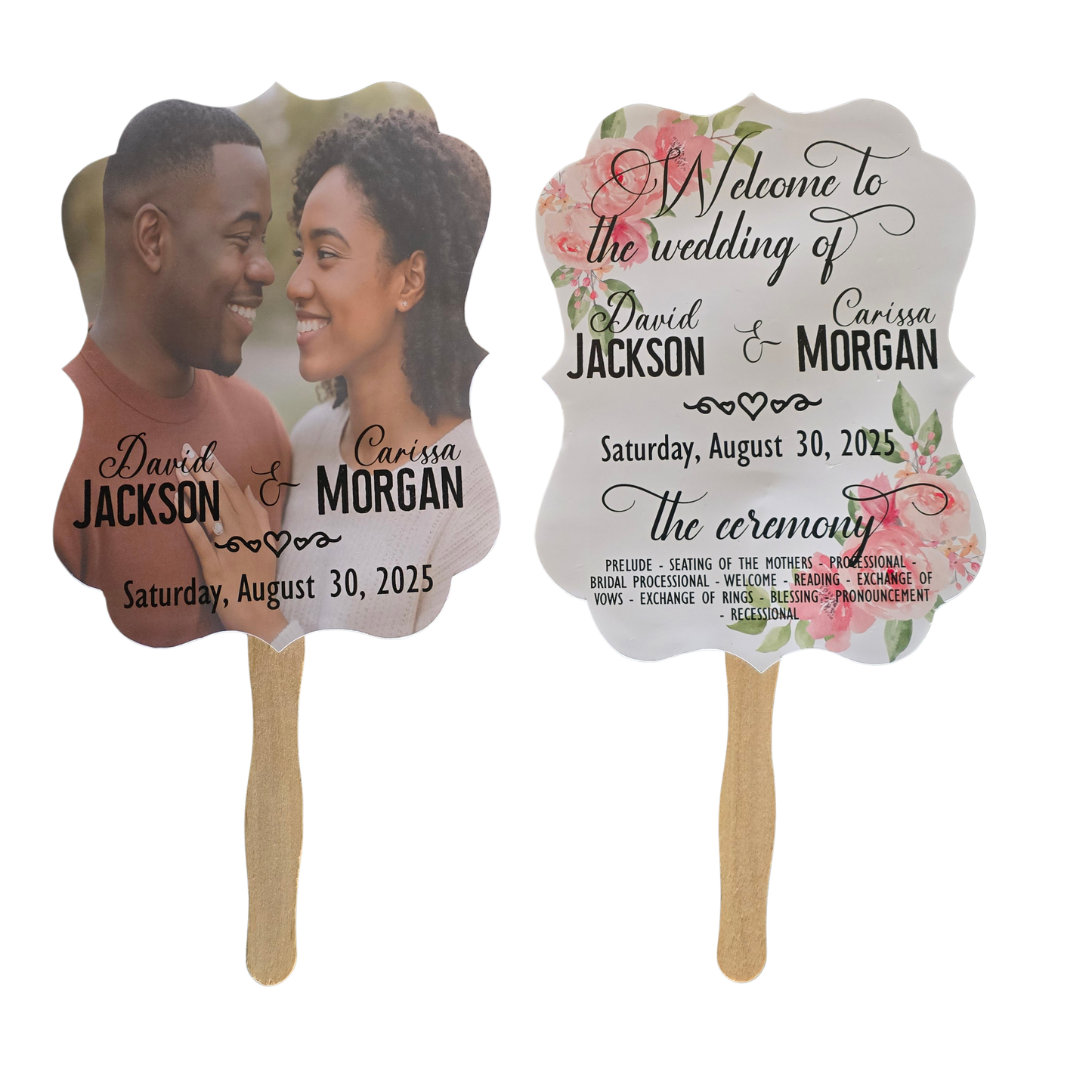 Custom Double-Sided Wedding Program Fans