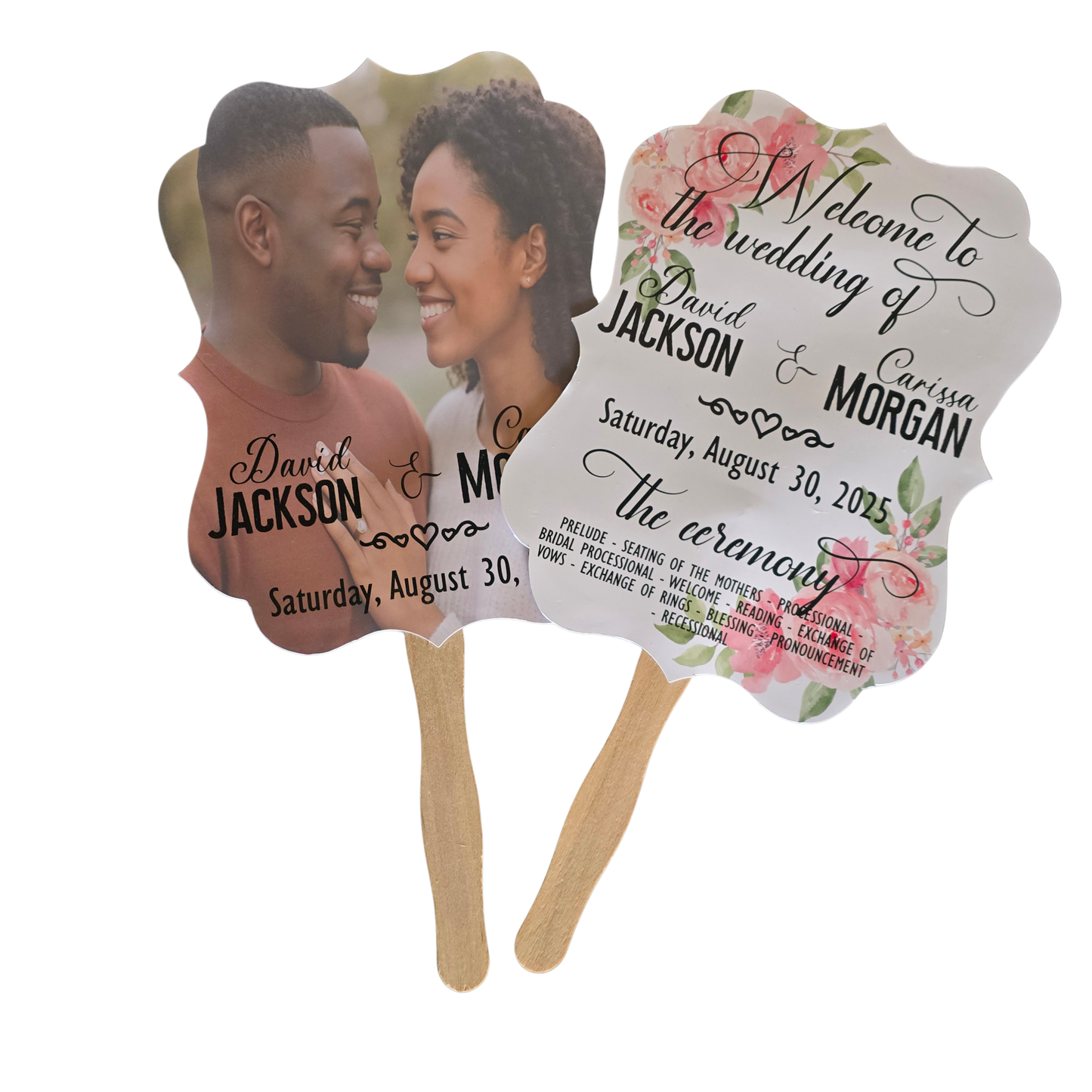 Custom Double-Sided Wedding Program Fans