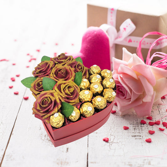 Glitter Rose and Chocolate Heart Box